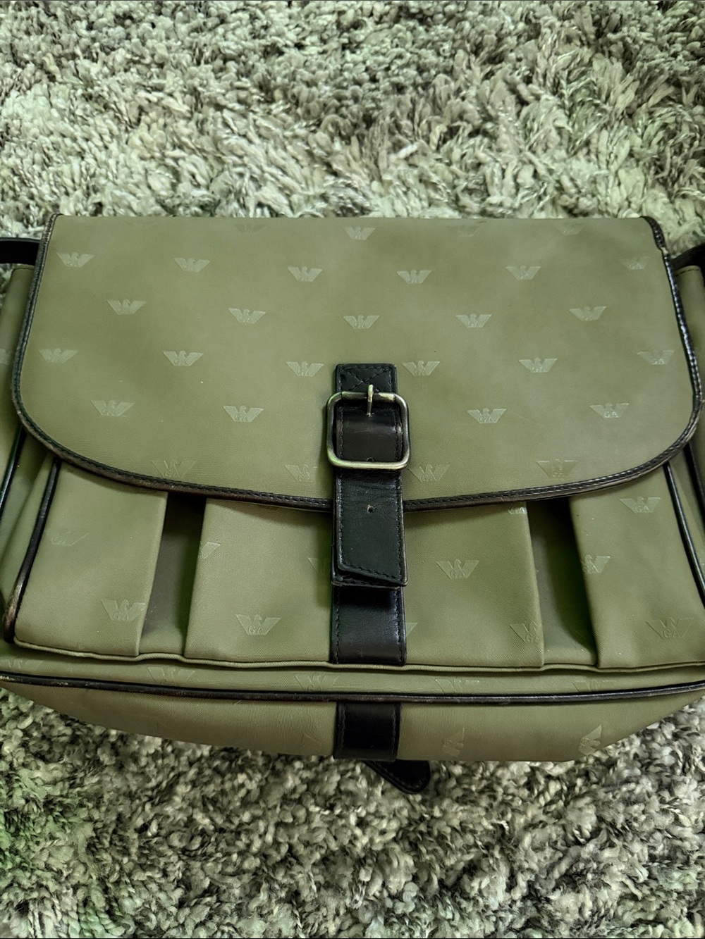 Emporio Armani Olive Messenger Bag with Black Trim